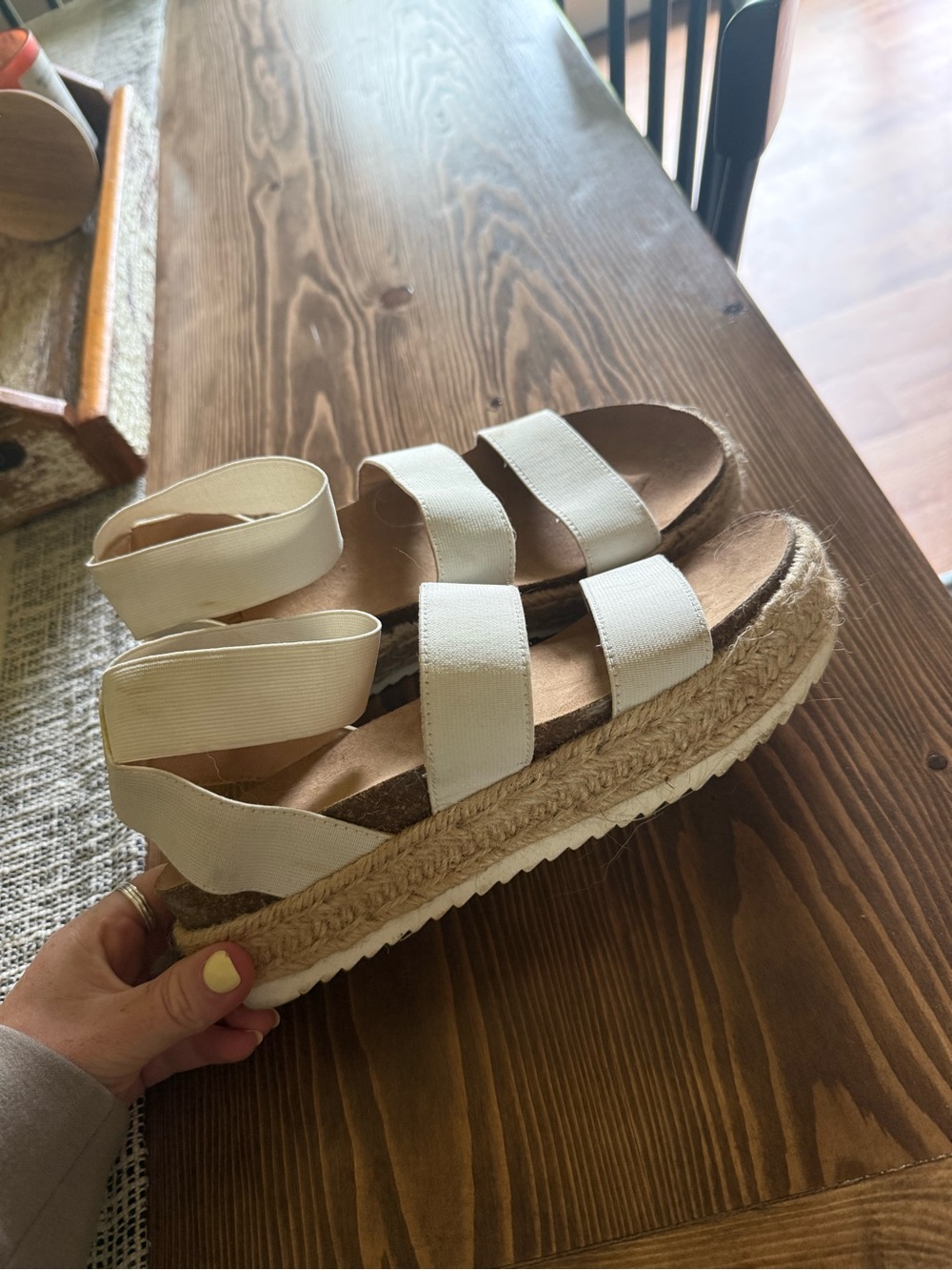 Time and Tru Cream Elastic Strap Platform Sandals